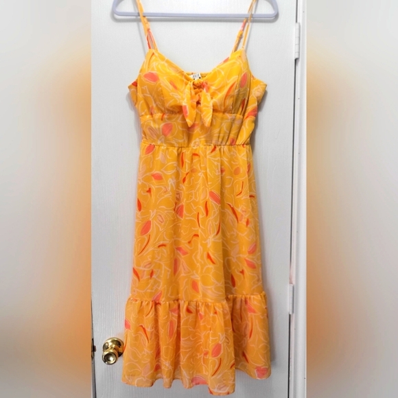 AUW Women's Yellow Floral Boho Fun & Flirty, Padded Bra Dress Sz Large NWT - Picture 1 of 8